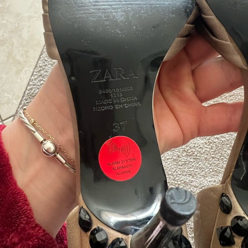 Zara sandals size 37 like new, satin nude with stones
