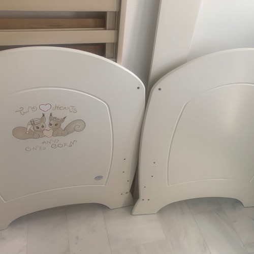 Wooden baby cot with mattress, beige color, decorative design