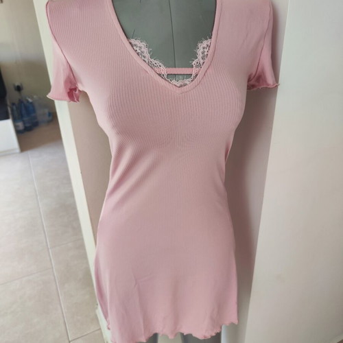 Pink summer mini dress with lace details size S new
