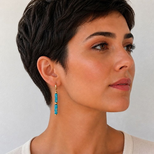 Handmade steel earrings with jasper new, turquoise and gold