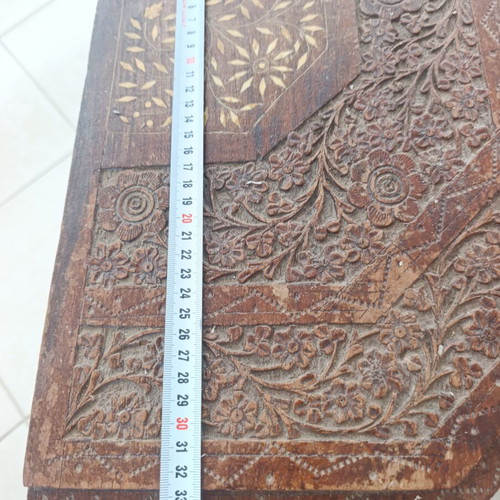 Antique Anglo-Indian Corner Table with Hand-Carved Inlay Decoration