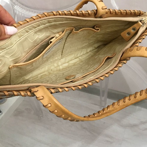 Francesco Biasia tan leather shoulder bag with brass plates