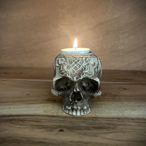 Skull candle holder for tealight candles, 7 cm height and diameter