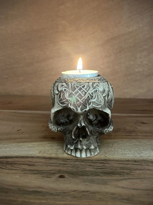 Skull candle holder for tealight candles, 7 cm height and diameter