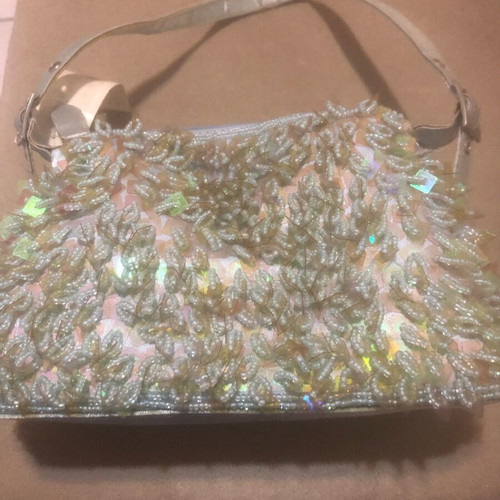 Satin blue hand bag like new with sequins