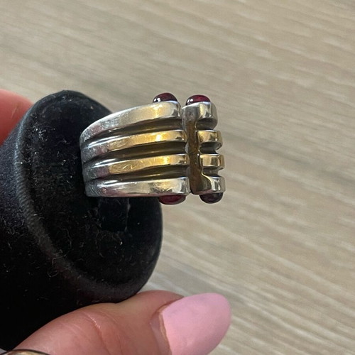 Silver-gold ring used with 4 solid rubies, size 57