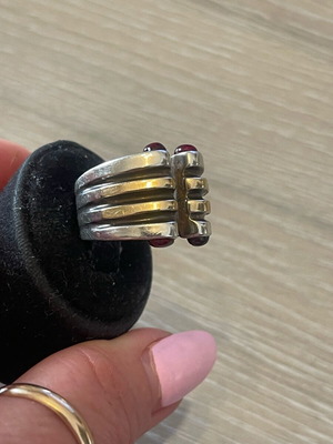 Silver-gold ring used with 4 solid rubies, size 57