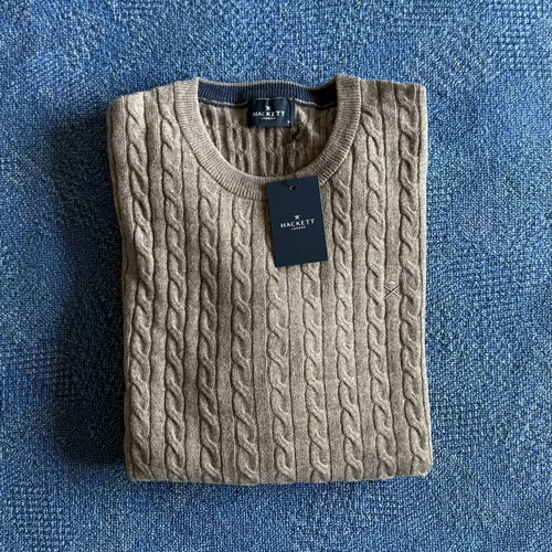 Hackett London Cable Crew Lambswool Pullover new, beige, sizes L/XL