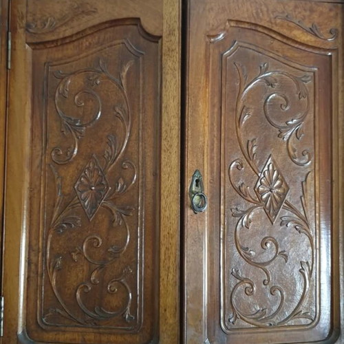Handmade carved cabinet 1945, used, with mirror and drawers