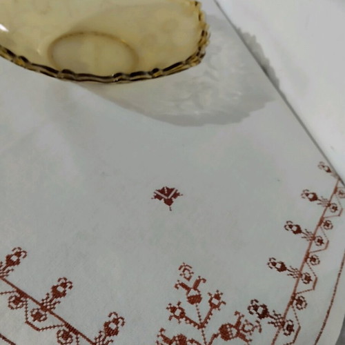 Old embroidered tablecloth like new 63x63 cm, monochrome
