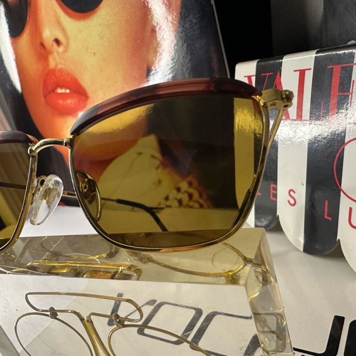 Vintage sunglasses new, handmade Germany, gold metal frame, brown lenses