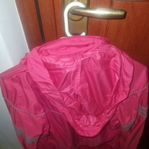 Adidas waterproof jacket with integrated hood on collar, like new, pink, size S