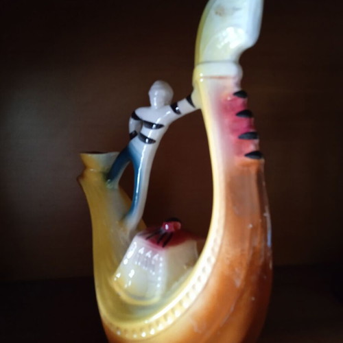 Vintage Italian Porcelain Candle Holder Gondolier in Venice 1960s