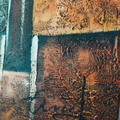Set of 2 abstract textured paintings in earthy orange and brown tones
