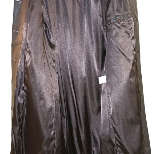 Papagiannakis leather coat long, like new, dark brown, size Large