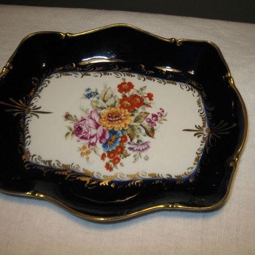 Limoges porcelain platter like new, painted with Cobalt Blue