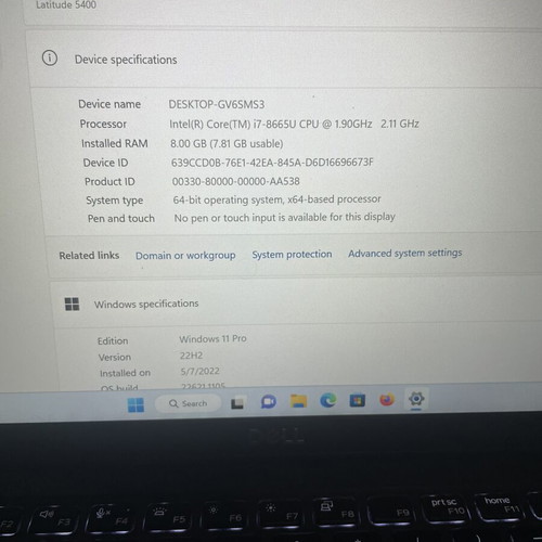 Dell Latitude 5400 laptop used, Intel Core i7, 8GB RAM, 256GB SSD