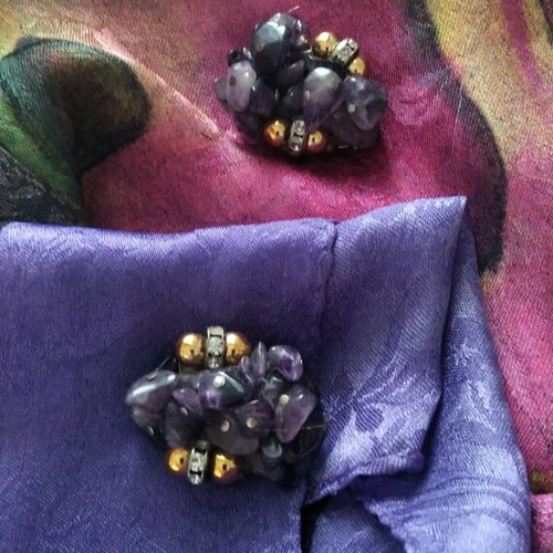 Vintage earrings with clips like new, purple stones and gold details