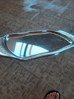Large stainless steel serving tray with engraving like new
