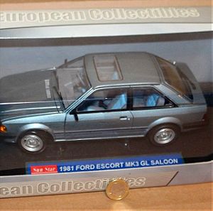 Sun Star (Made in China) 1981 Ford Escort MK3 GL Saloon Μεταλλική Μινιατούρα Κλίμακα 1:18 Καινούργιο Τιμή 80 ευρώ