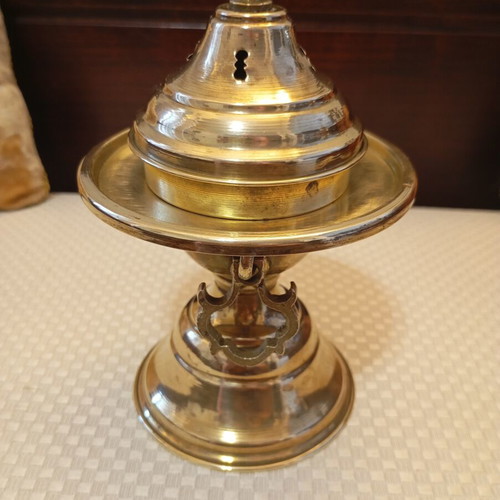 Bronze incense burner used, small mangali with decorative lid