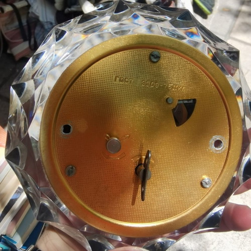 Majak Vintage Soviet Table Clock used, crystal glass