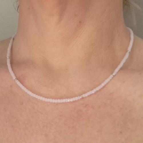 Rose Quartz Necklace Handmade from Scratch, Silver, New