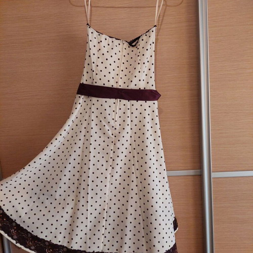 Polka dot midi dress size XS new, beige and brown