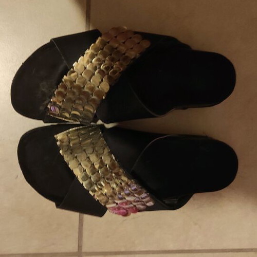 Platform shoes used with gold-silver sequins size 41
