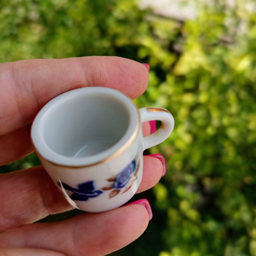 Vintage porcelain miniature set cup and saucer I Love You with gold trim like new
