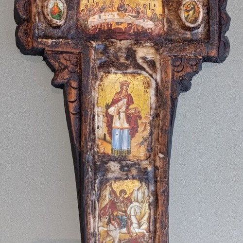 Wooden cross decorated with icons