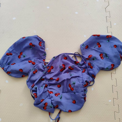Shein purple blouse with puff sleeves and cherry print like new