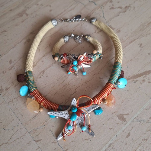 IliasG Greek Artwear necklace and bracelet set new, boho chic