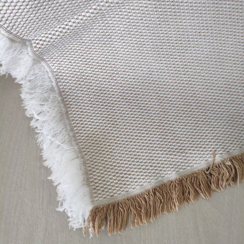 Jacquard Sofa Throws Set of 2 Used Beige-Ecru with Fringes