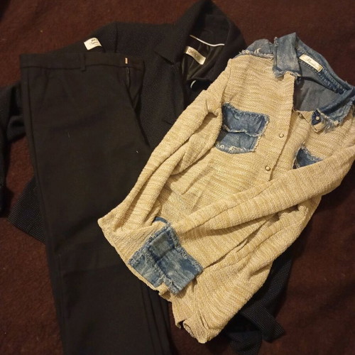 Set of shirt, trousers and jacket new, black and beige