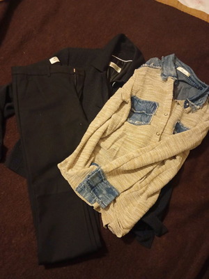Set of shirt, trousers and jacket new, black and beige