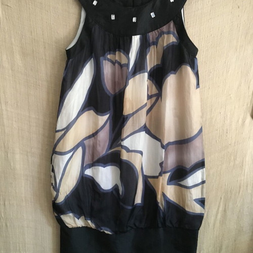 Elinette silk dress tunic, size S, multicolor floral pattern