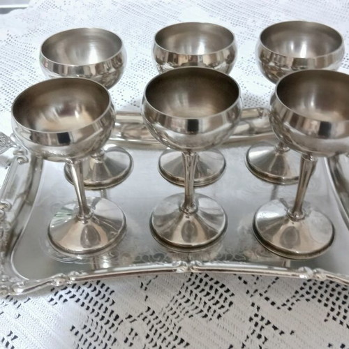 Vintage Twin Bird Japanese Liqueur Set with Tray and 6 Glasses