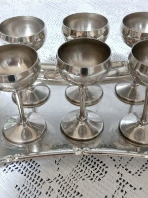 Vintage σετ λικέρ 7 τεμαχίων με ιαπωνικό δίσκο Twin Bird σαν καινούργιο