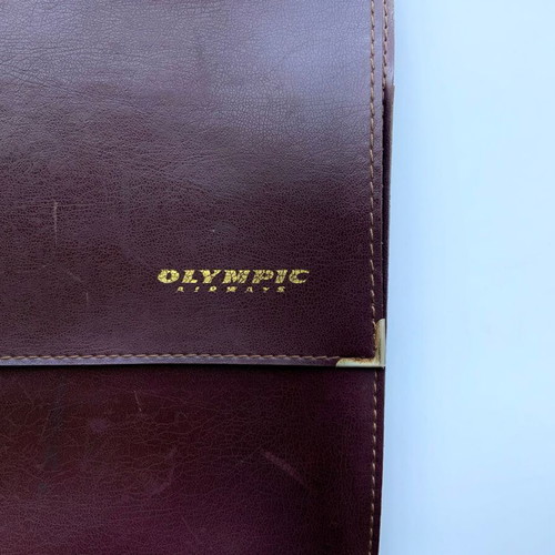 Olympic Airways leather briefcase-folder used, 1970s