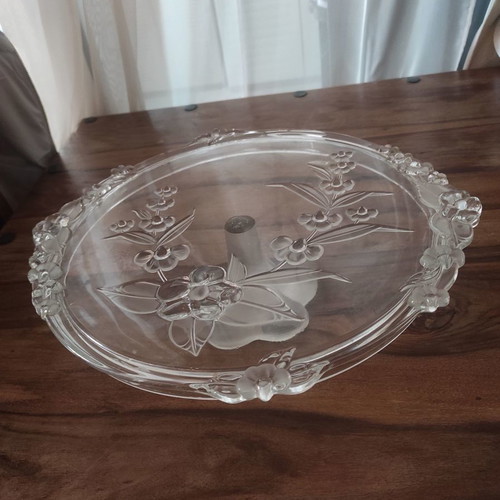 Crystal serving platter with floral design like new