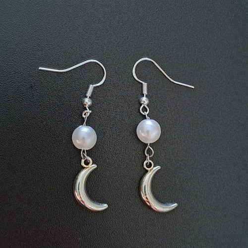 Earrings crescent moons with pearls upcycled, new