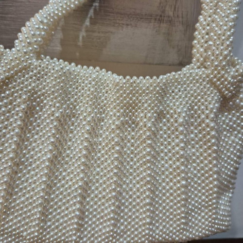 Women's handbag with real pearls like new, beige