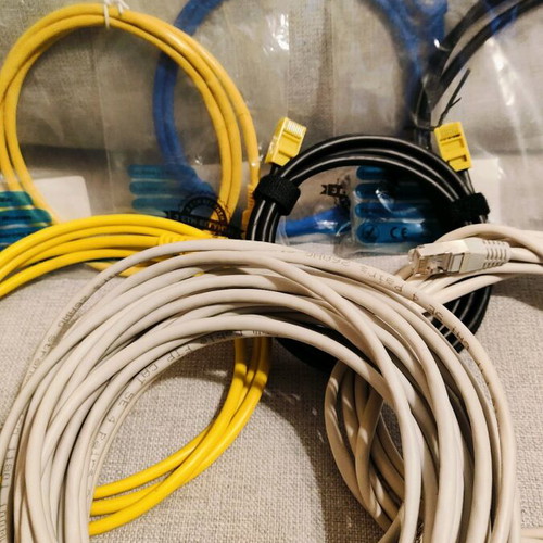 Various Ethernet and power cables new, assorted lengths