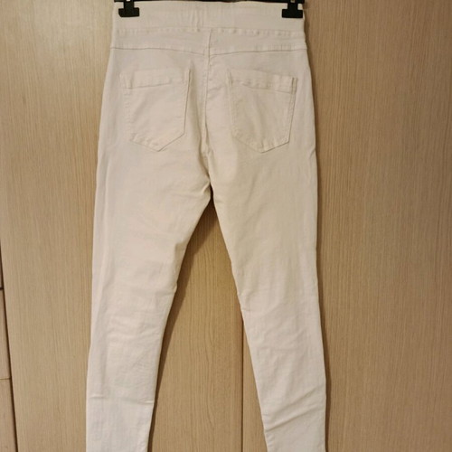 Denim pants white elastic with knee gathers and waistband, like new