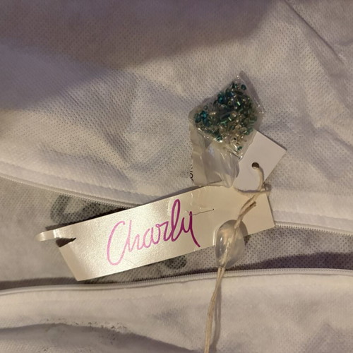 Charly evening dress like new, 100% silk turquoise with bead embroidery