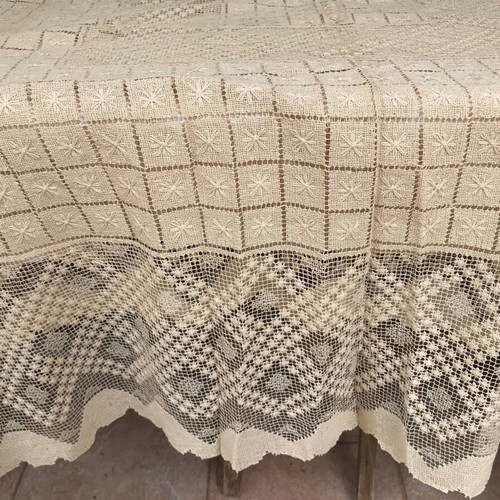 Venetian style embroidery tablecloth used, large, antique