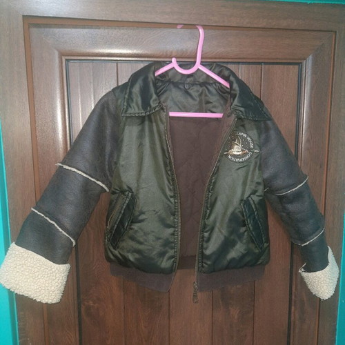 Lapin children's warm jacket like new with leather sleeves brown and green