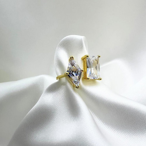 Gold-Plated Adjustable Ring With Double Stone New