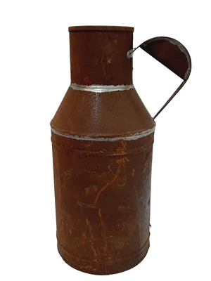 Vintage tin milk jug used, rustic farmhouse decor